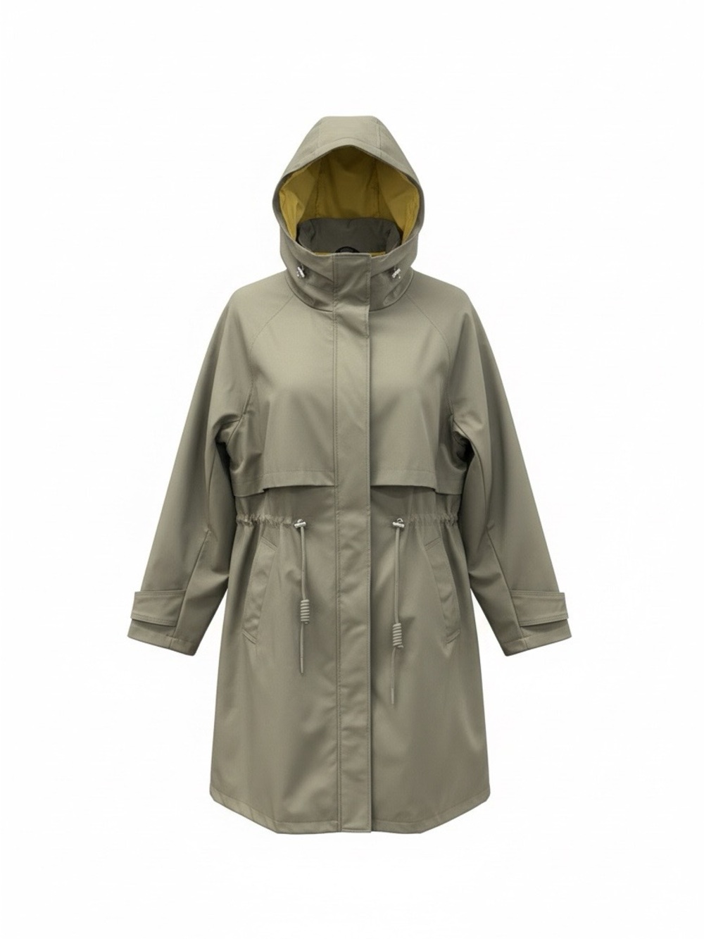 Dkny Olive Hooded Trench Coat with Yellow Lining